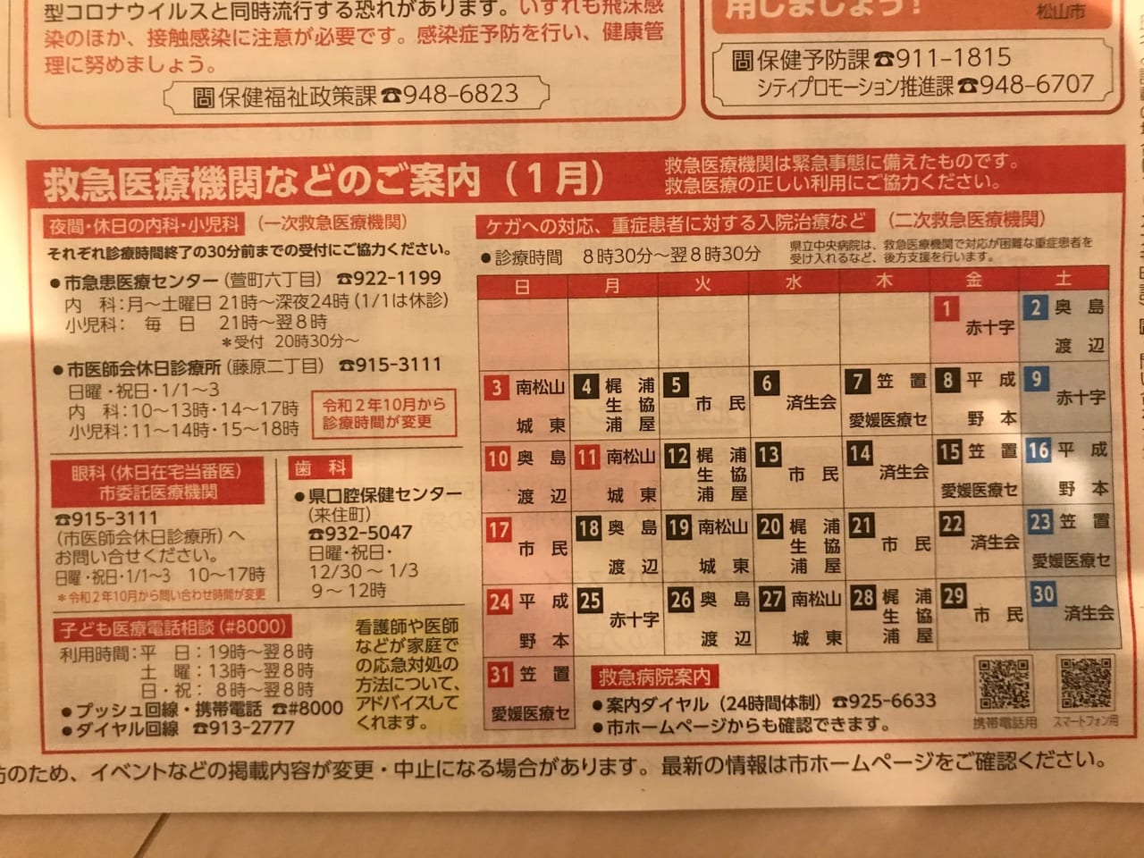 松山市の休日診療2020-2021