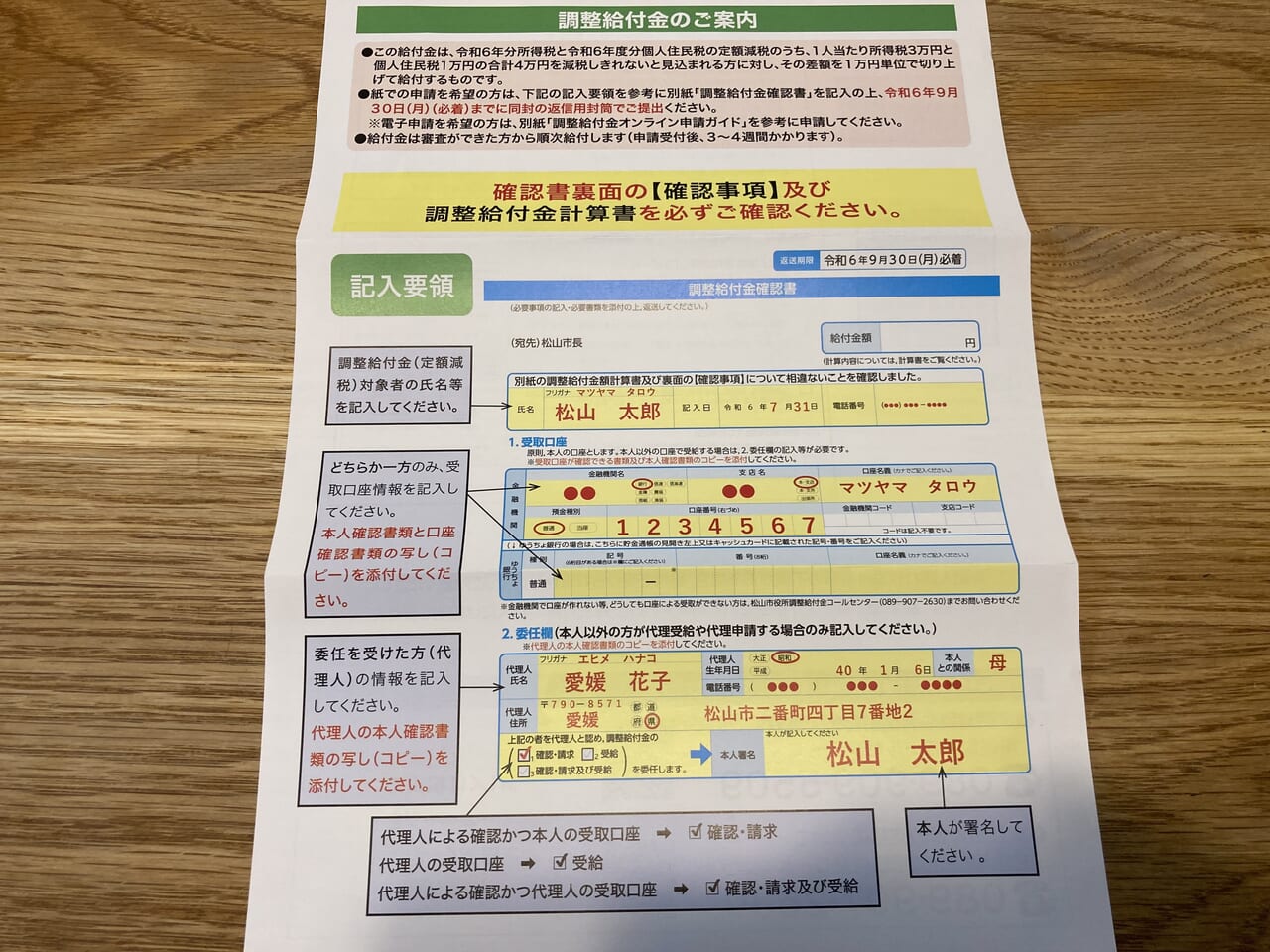 定額減税給付金の書き方